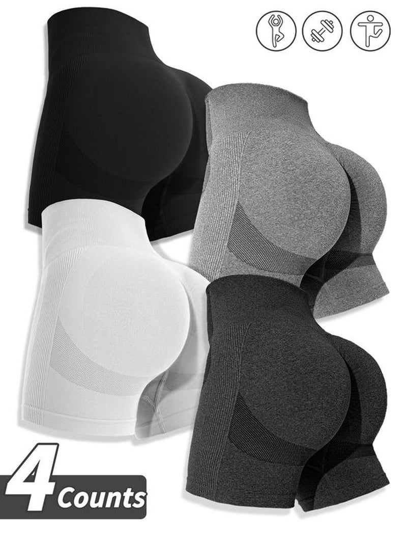 Women'S Multicolor Solid High Waist Sports Gym Shorts, Spring Seamless High Stretch Comfortable Breathable Tummy Control Gym Workout Running Yoga Shorts, Ladies Sportswear Clothing, Summer Clothes Women