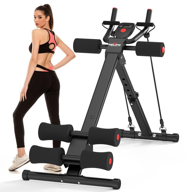 Relife Sports Adjustable Foldable Ab Trainer Machine with LCD Monitor | Home Gym Core, Abs & Waist Shaper | Knee Protection & Resistance/Elastic Bands | Arm, Leg & Buttocks Workout Equipment | Beginner-Friendly