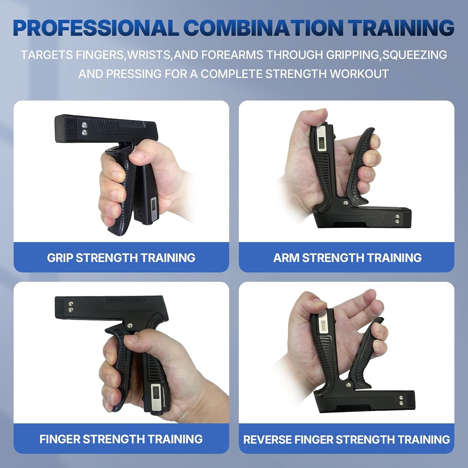 Grip Strength Trainer with Finger Exerciser, Digital Counter Adjustable Hand Grip Strengthener for Strength Training, Recovery and Muscle Building