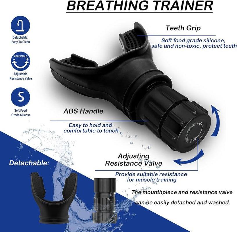 The Lung Trainer - Breathing Trainer Lung Respirator Fitness Equipment - Adjustable Resistance for Respiratory Muscle Training, Reduce Shortness of Breath - Black