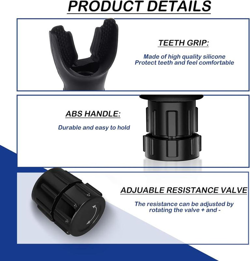 The Lung Trainer - Breathing Trainer Lung Respirator Fitness Equipment - Adjustable Resistance for Respiratory Muscle Training, Reduce Shortness of Breath - Black