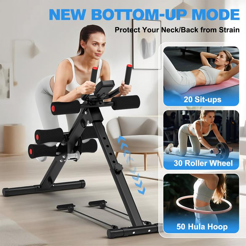 Relife Sports Adjustable Foldable Ab Trainer Machine with LCD Monitor | Home Gym Core, Abs & Waist Shaper | Knee Protection & Resistance/Elastic Bands | Arm, Leg & Buttocks Workout Equipment | Beginner-Friendly