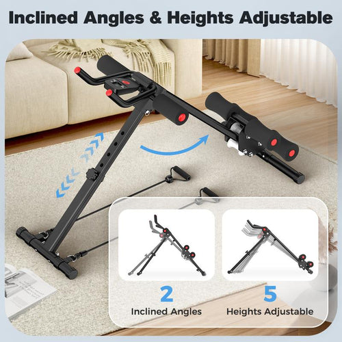 Relife Sports Adjustable Foldable Ab Trainer Machine with LCD Monitor | Home Gym Core, Abs & Waist Shaper | Knee Protection & Resistance/Elastic Bands | Arm, Leg & Buttocks Workout Equipment | Beginner-Friendly