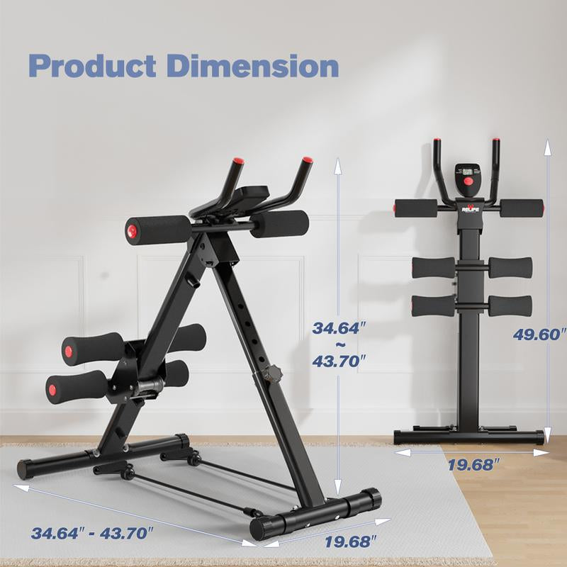 Relife Sports Adjustable Foldable Ab Trainer Machine with LCD Monitor | Home Gym Core, Abs & Waist Shaper | Knee Protection & Resistance/Elastic Bands | Arm, Leg & Buttocks Workout Equipment | Beginner-Friendly