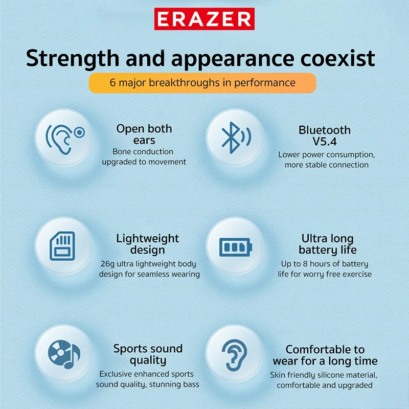 XF22 Earphone Bluetooth 5.4 Sports Wireless Headphones Bone Conduction Headsets with Mic Neckband Headphones