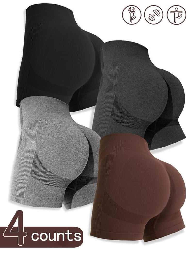 Women'S Multicolor Solid High Waist Sports Gym Shorts, Spring Seamless High Stretch Comfortable Breathable Tummy Control Gym Workout Running Yoga Shorts, Ladies Sportswear Clothing, Summer Clothes Women