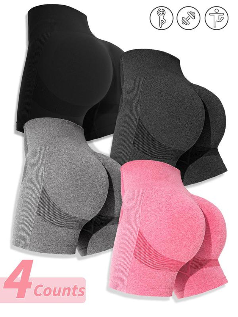 Women'S Multicolor Solid High Waist Sports Gym Shorts, Spring Seamless High Stretch Comfortable Breathable Tummy Control Gym Workout Running Yoga Shorts, Ladies Sportswear Clothing, Summer Clothes Women